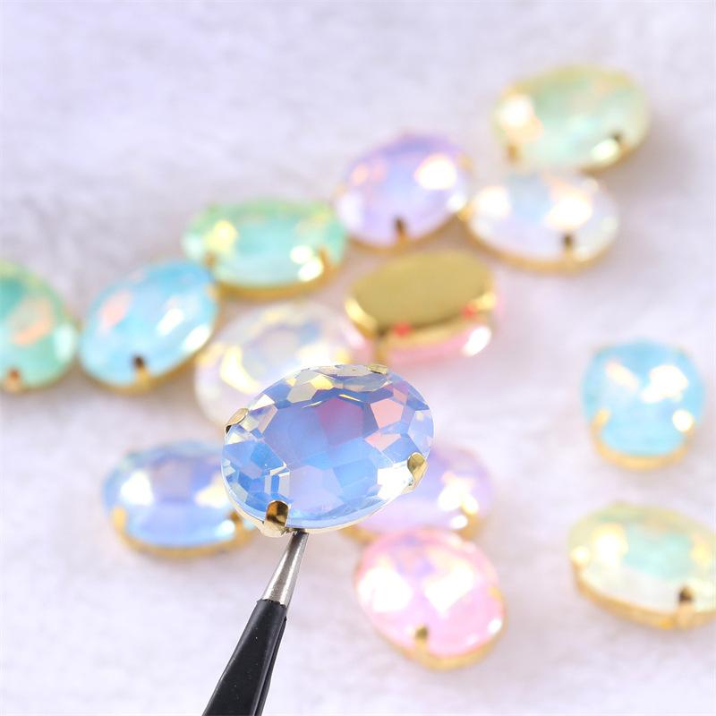 oval jelly color  rhinestones with claw silver golde base clothes sew on jewels soldering DIY jewelry Accessories