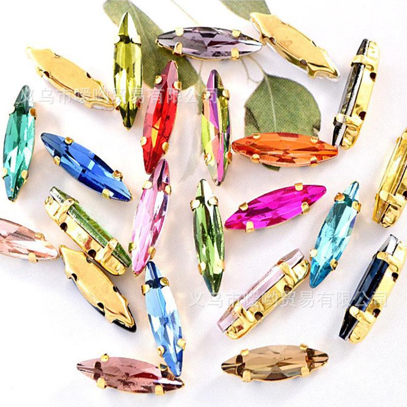 50pcs 4x15mm gold Claw sew on rhinestones flatback glass crystal loose rhinestones with holes diy clothing accessories