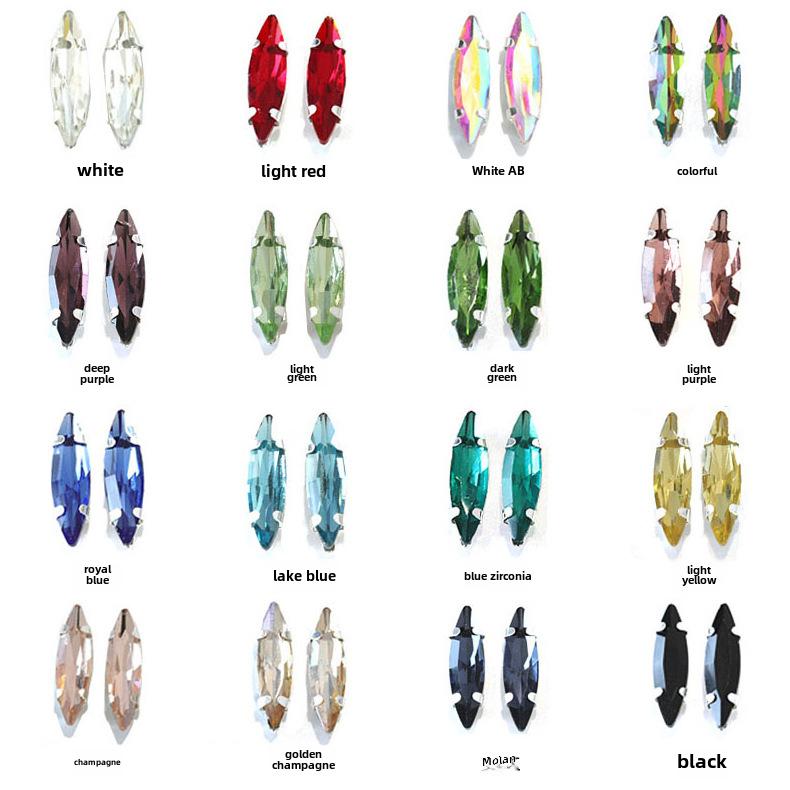 50pcs 4x15mm gold Claw sew on rhinestones flatback glass crystal loose rhinestones with holes diy clothing accessories