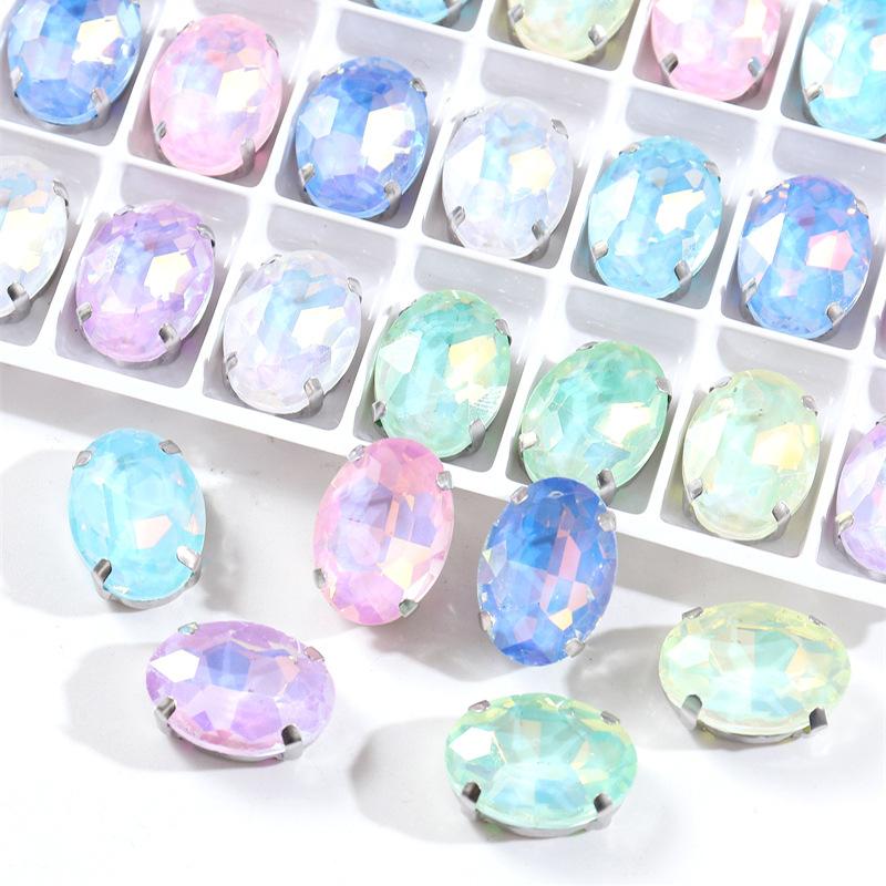 oval jelly color  rhinestones with claw silver golde base clothes sew on jewels soldering DIY jewelry Accessories