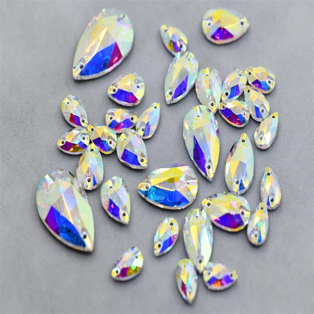 High quality  k9 super fancy teardrop Strass rhinestones glass flatback crystal ab Costume crafts sewing appliques for clothing