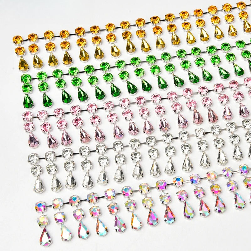 3.4cm Width Fancy Glass Crystal Drop Tassel Trim Decorative Rhinestone Cup Chain For Dress Shoes Diy Jewelry Making Accessories