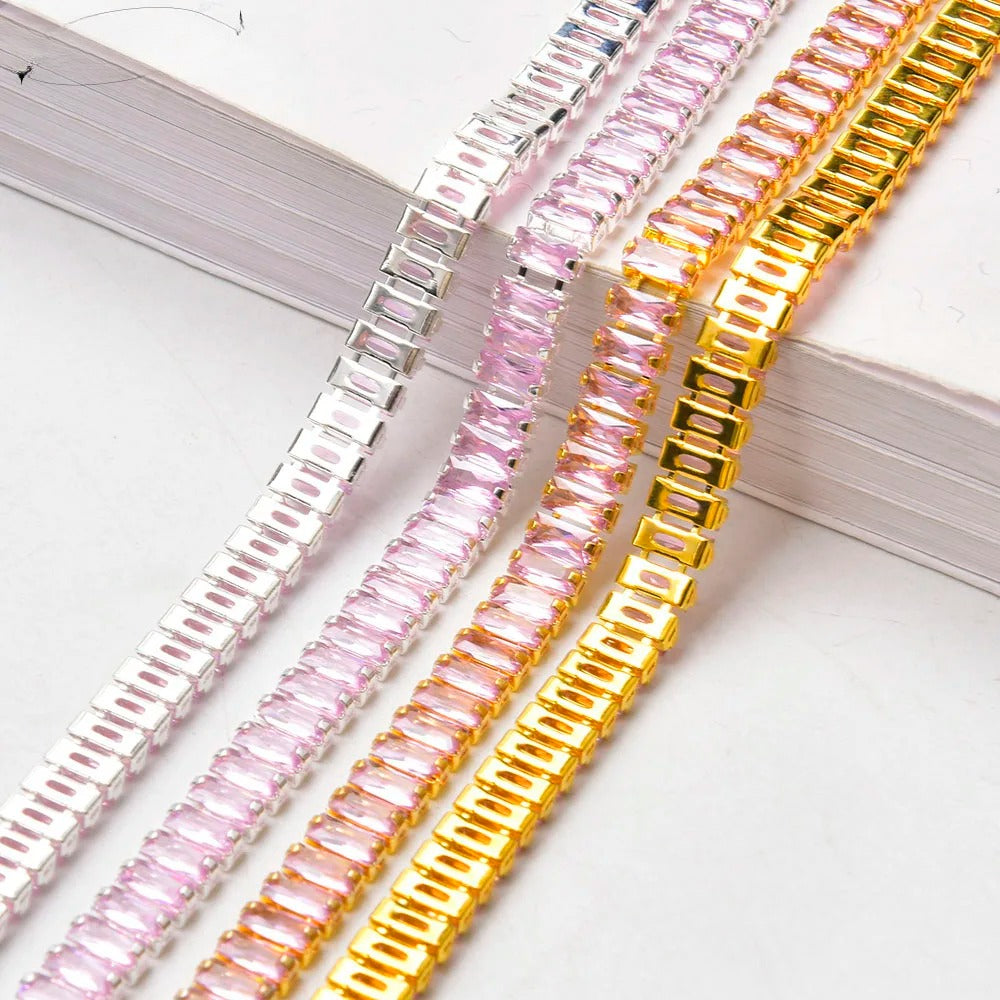Shiny Crystal Zircon Rectangle Chain Decorative Nail Art Jewelry Findings Rhinestone Trim for Clothes Shoes Ornament Accessories