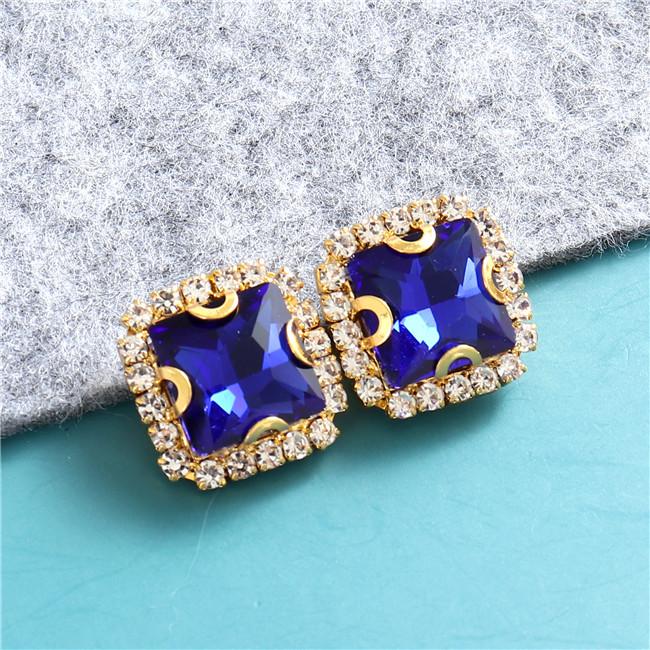 10mm 12mm 14mm Crystals Square Glass Sew on Rhinestones With Golden Claw Flatback Sewing Supplies Stones For Diy Clothing