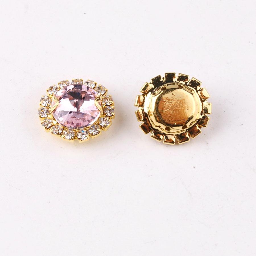 Glass crystal Rivoli round shape with rhinestone chain in gold metal claw settings Sew on diy trim