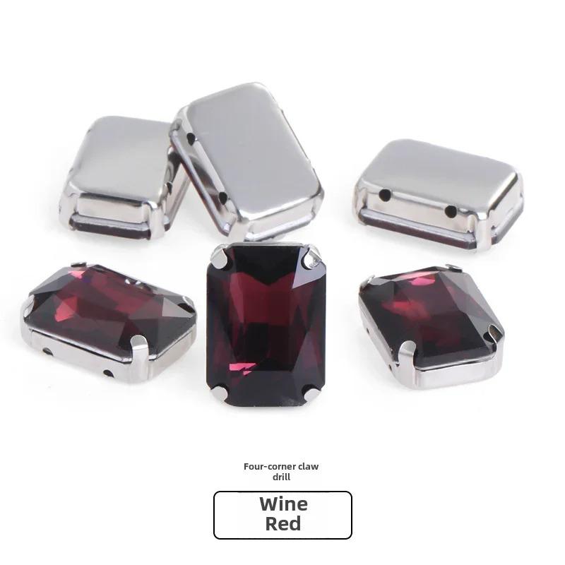 Rectangle Glitter  Beads with claw sew on Rhinestone For Clothes  bags clothing DIY glitter beads with seting