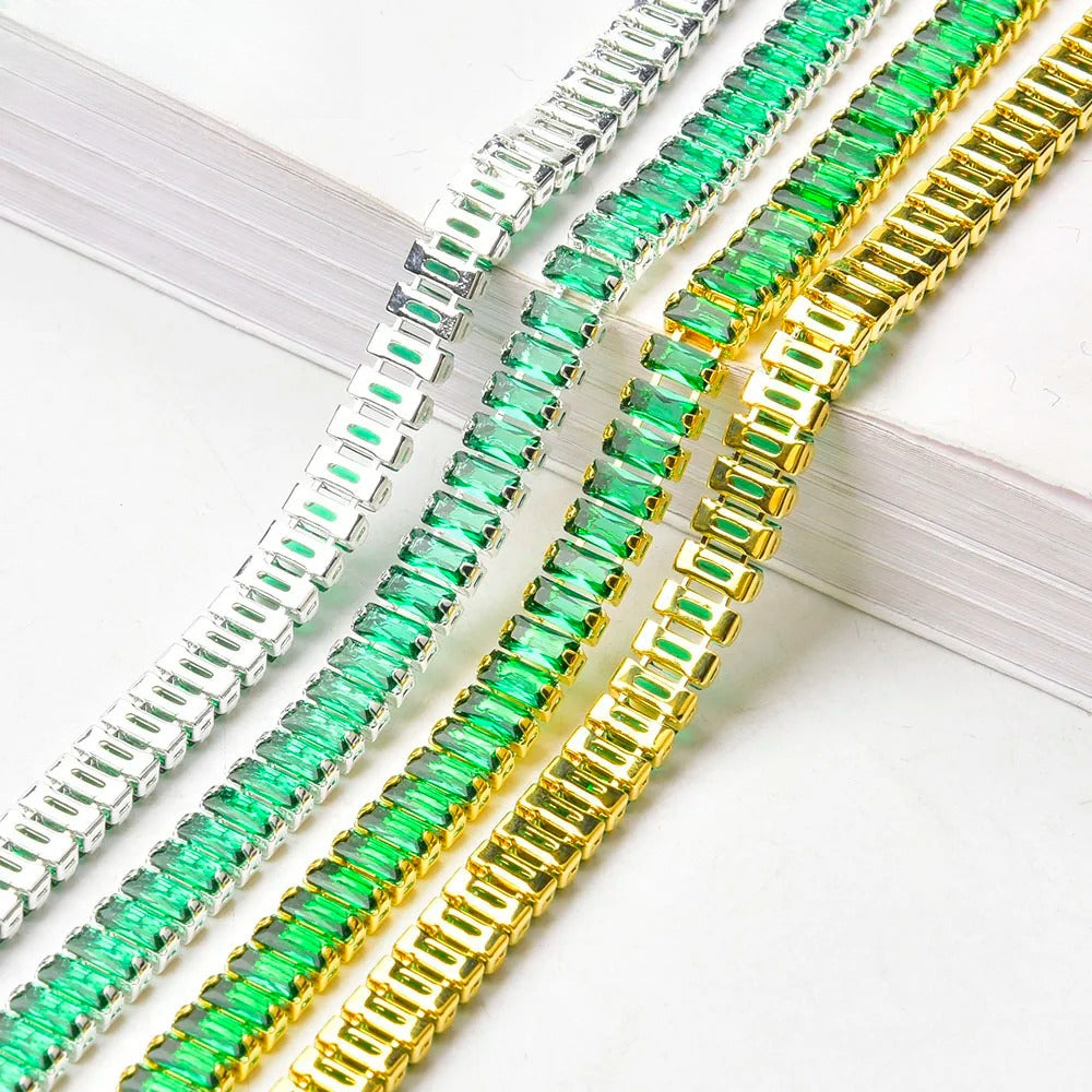 Shiny Crystal Zircon Rectangle Chain Decorative Nail Art Jewelry Findings Rhinestone Trim for Clothes Shoes Ornament Accessories