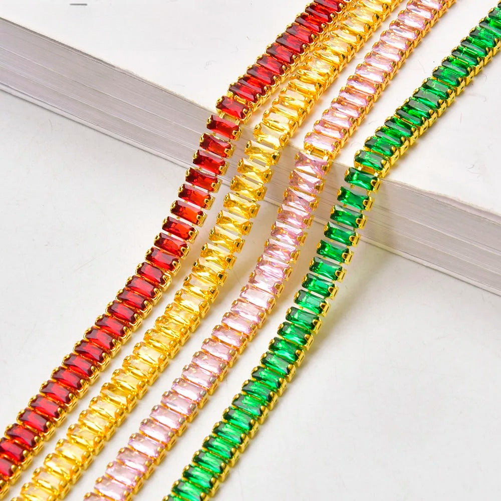 Shiny Crystal Zircon Rectangle Chain Decorative Nail Art Jewelry Findings Rhinestone Trim for Clothes Shoes Ornament Accessories