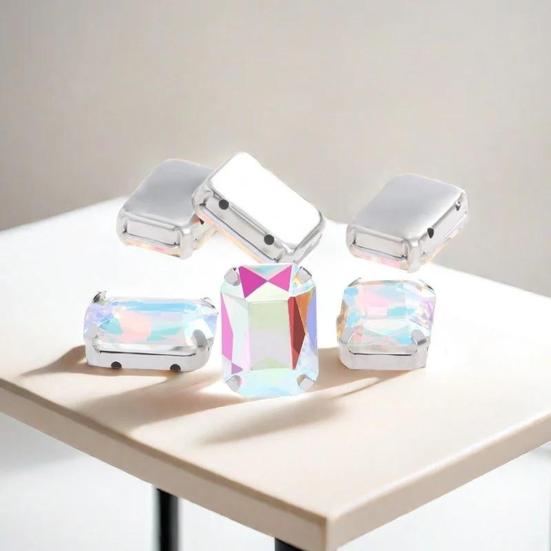 Rectangle Glitter  Beads with claw sew on Rhinestone For Clothes  bags clothing DIY glitter beads with seting
