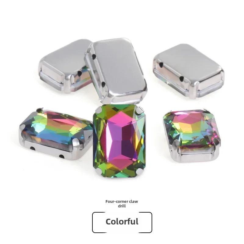 Rectangle Glitter  Beads with claw sew on Rhinestone For Clothes  bags clothing DIY glitter beads with seting