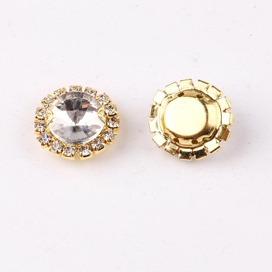 Glass crystal Rivoli round shape with rhinestone chain in gold metal claw settings Sew on diy trim