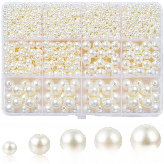 Mixed-assortment drilled ABS faux pearl beads for DIY jewelry making (bracelets, necklaces, hair accessories).