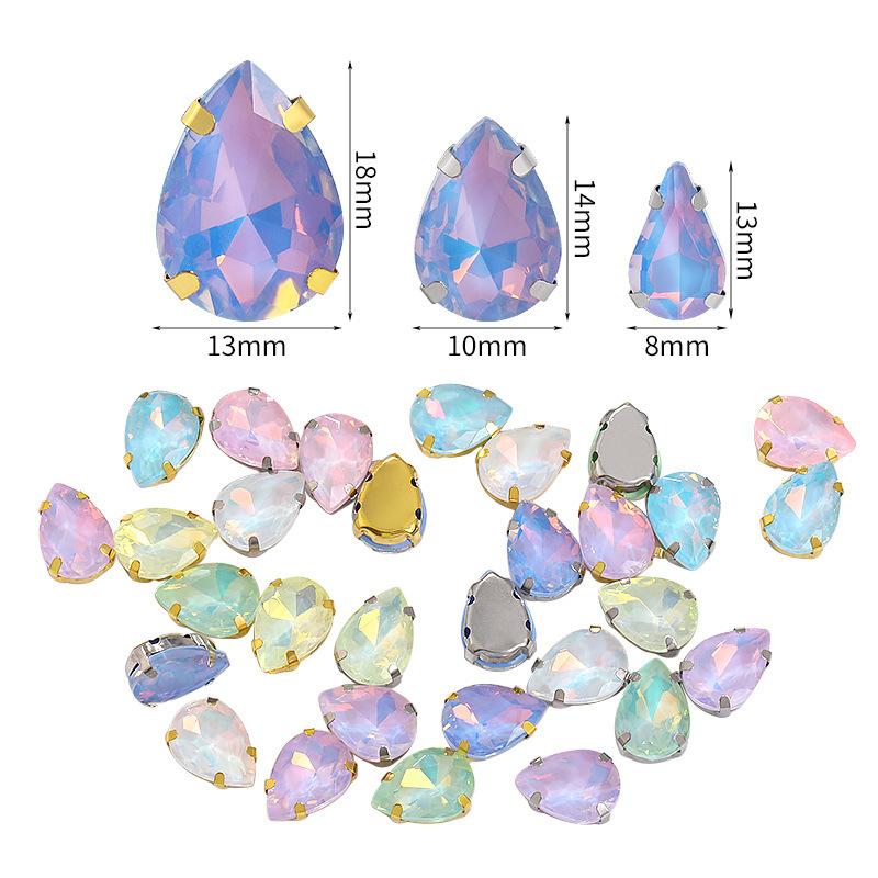 jelly color Teardrop Rhinestones For Needlework Sew On Crystal Buckle Stones With Gold Silver Claws DIY Womens Belts Dress Acces Sewing