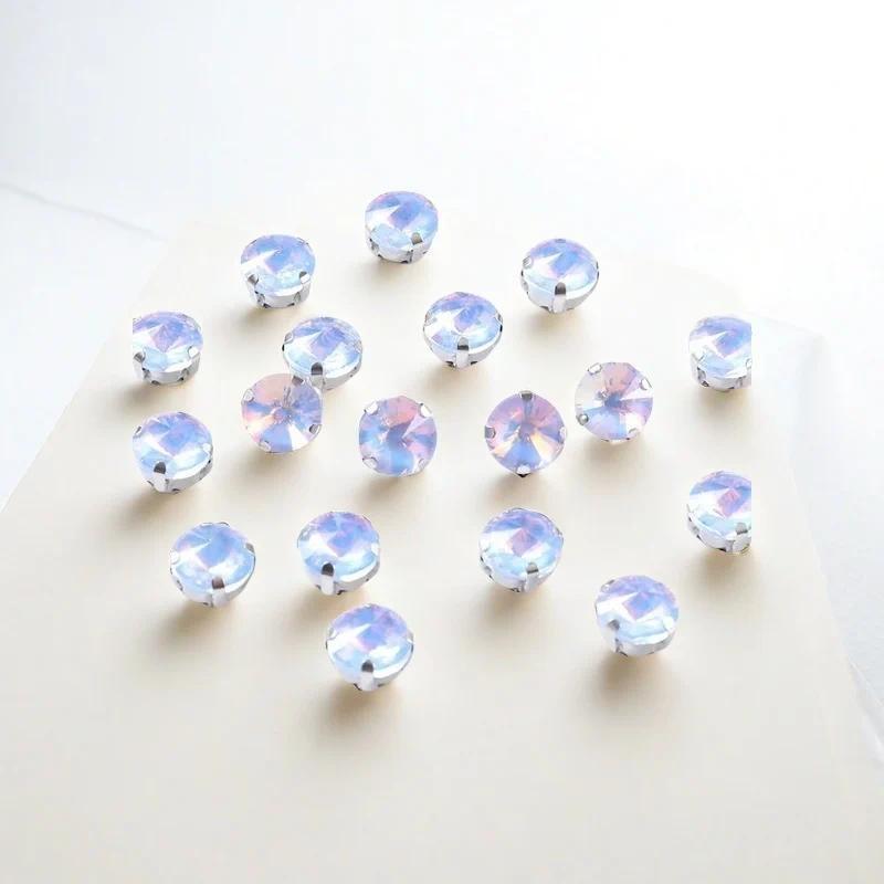 10mm 12mm 14mm Round rivoli Sew on Glass Rhinestone With Silver Claw Flatback Crystal For clothes Wedding handmade Accessories