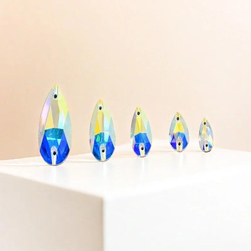 High quality  k9 super fancy teardrop Strass rhinestones glass flatback crystal ab Costume crafts sewing appliques for clothing