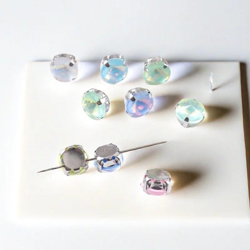 10mm 12mm 14mm Round rivoli Sew on Glass Rhinestone With Silver Claw Flatback Crystal For clothes Wedding handmade Accessories