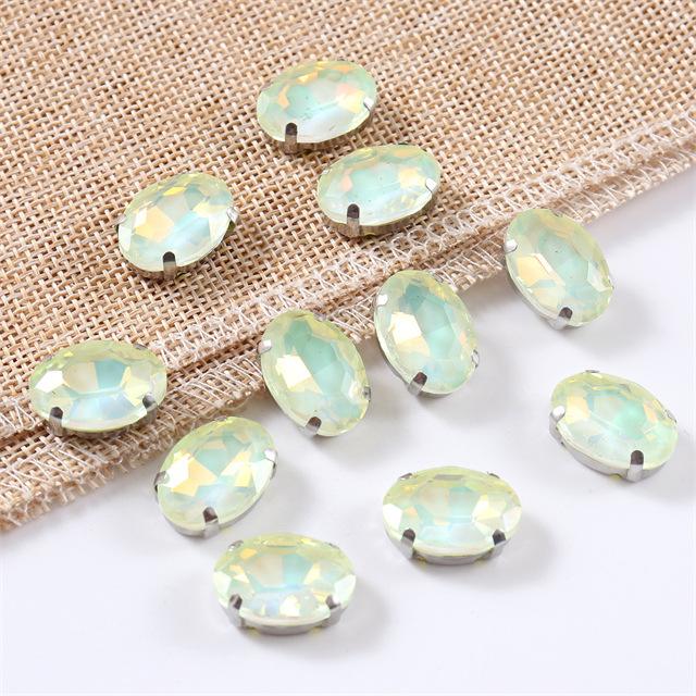 oval jelly color  rhinestones with claw silver golde base clothes sew on jewels soldering DIY jewelry Accessories