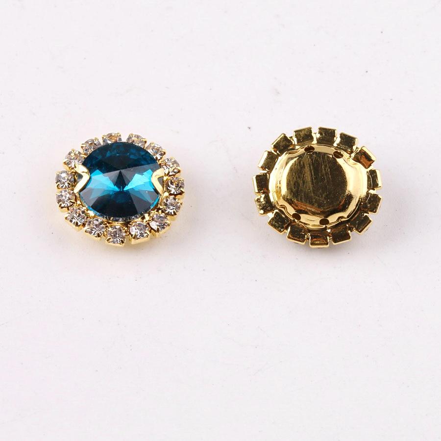 Glass crystal Rivoli round shape with rhinestone chain in gold metal claw settings Sew on diy trim